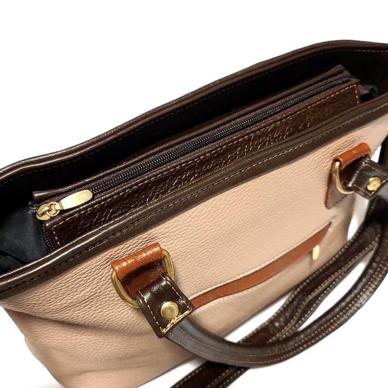Handmade Leather Tote Bag: Cowhide Shoulder Bag with Zipper