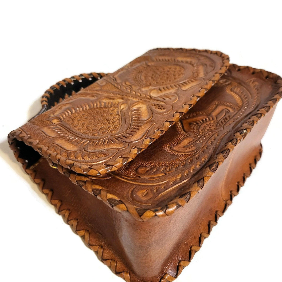 Hand Tooled Brown Leather Shoulder Bag: Western Cowgirl Style, Small Purse