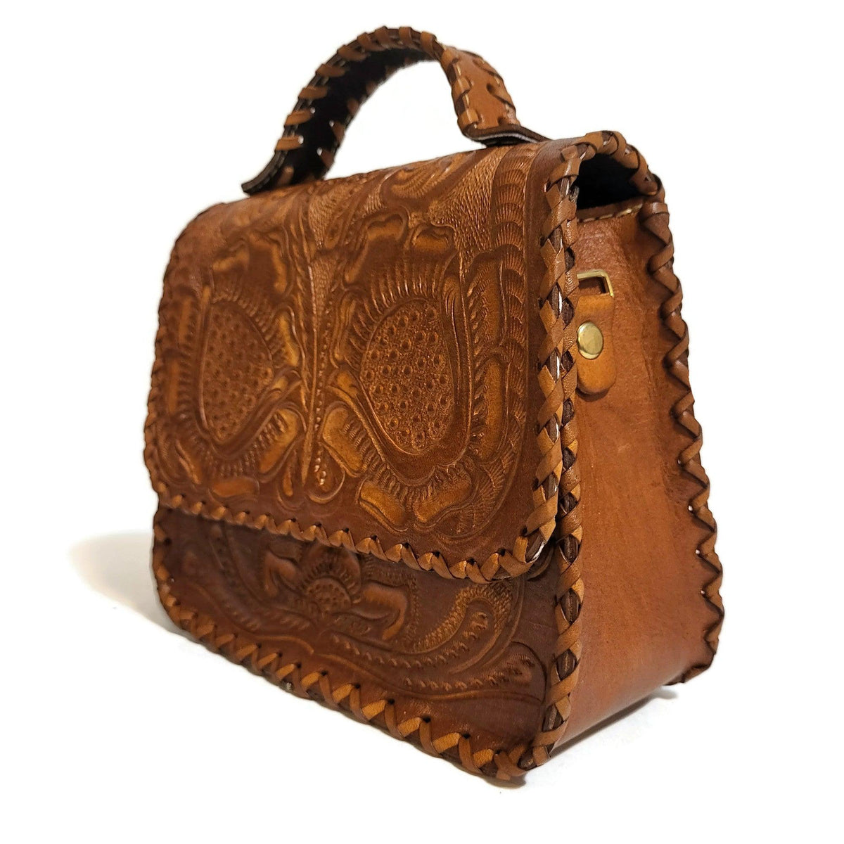 Hand Tooled Brown Leather Shoulder Bag: Western Cowgirl Style, Small Purse
