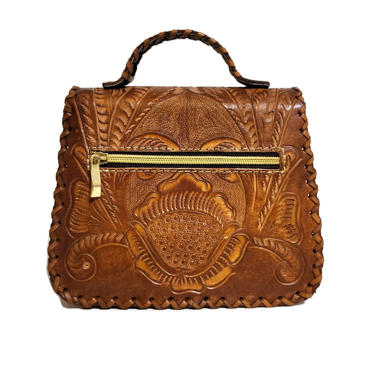Hand Tooled Brown Leather Shoulder Bag: Western Cowgirl Style, Small Purse
