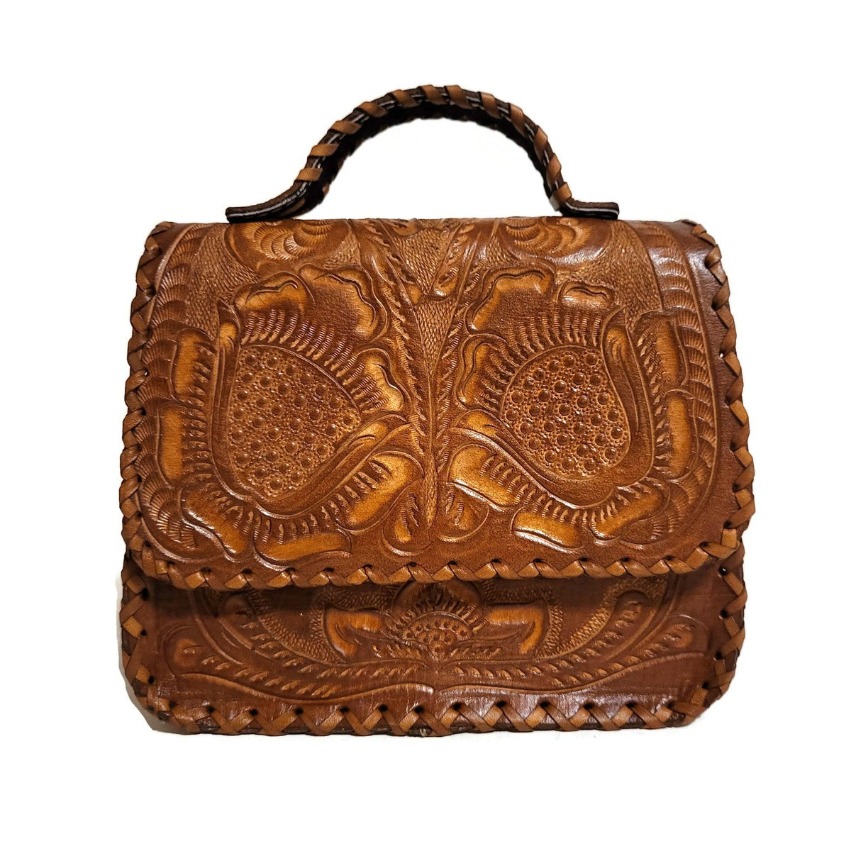 Hand Tooled Brown Leather Shoulder Bag: Western Cowgirl Style, Small Purse