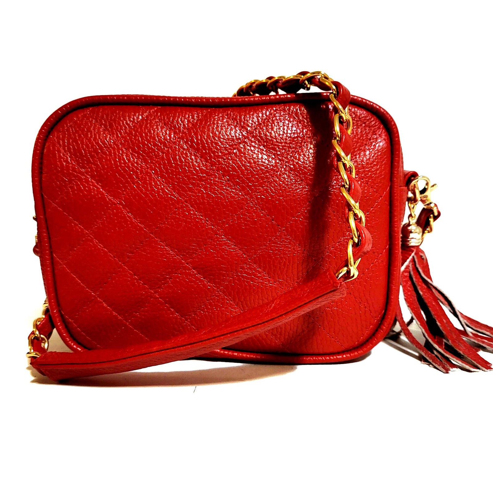 Handmade Red Leather Shoulder Bag: Small Zippered Purse