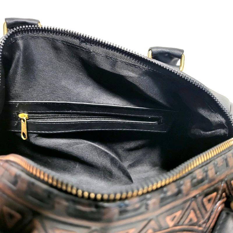 Embossed Floral Shoulder Bag: Black PU Leather Bohemian Handbag