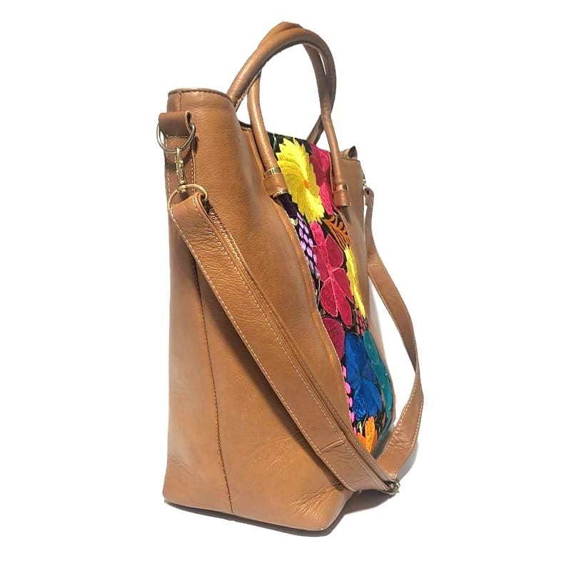 Handmade Leather Tote Bag: Bohemian Floral Embroidered Shoulder Bag