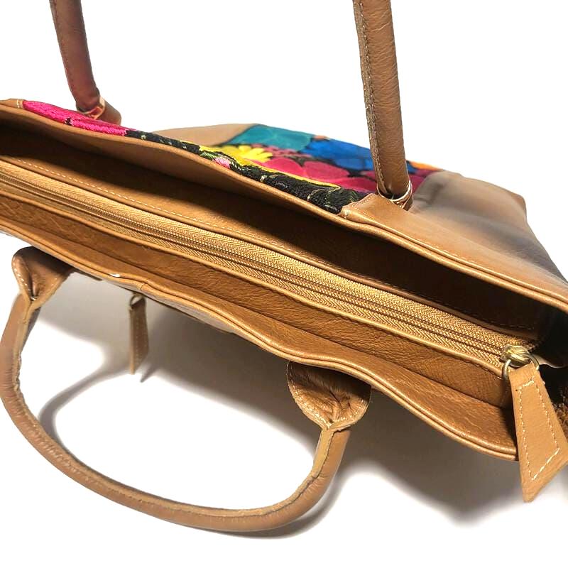 Handmade Leather Tote Bag: Bohemian Floral Embroidered Shoulder Bag