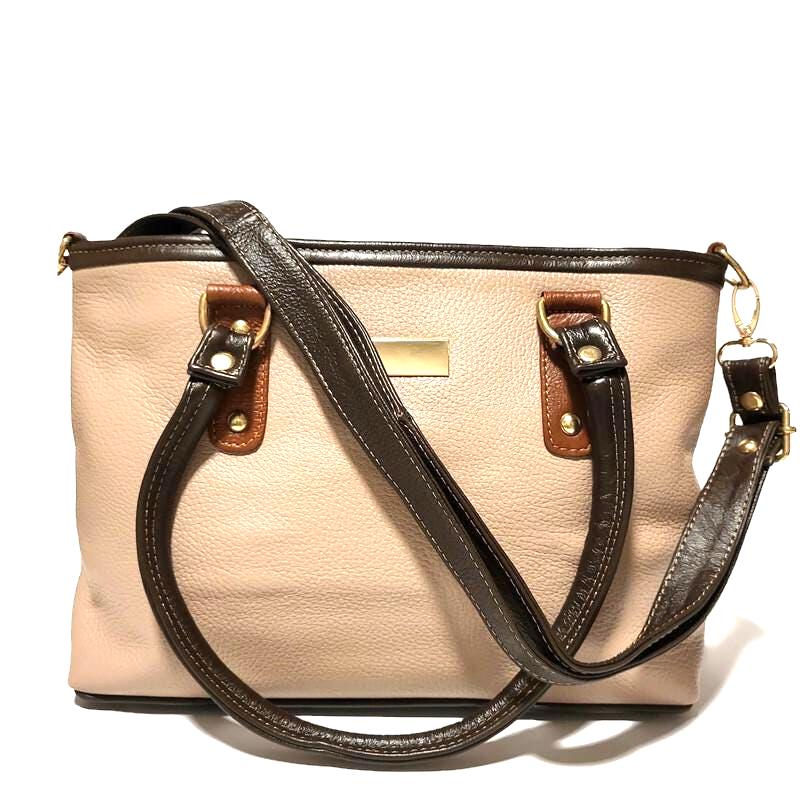 Handmade Leather Tote Bag: Cowhide Shoulder Bag with Zipper