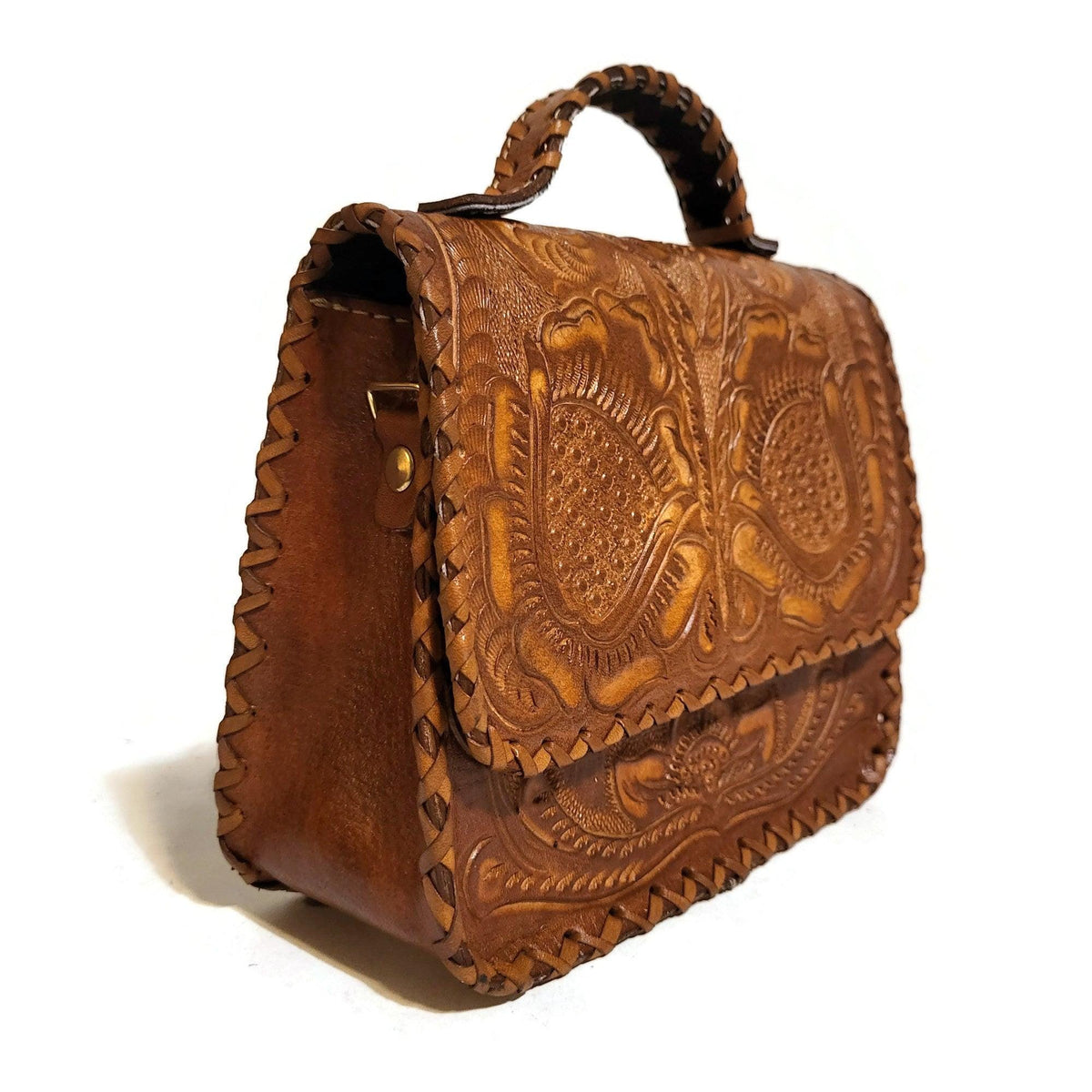 Hand Tooled Brown Leather Shoulder Bag: Western Cowgirl Style, Small Purse