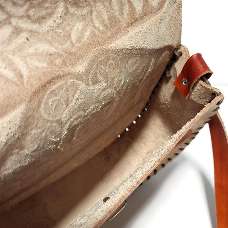Shoulder Bag for Women, Brown, Floral Embossed, Boho Bohemian, Handcrafted