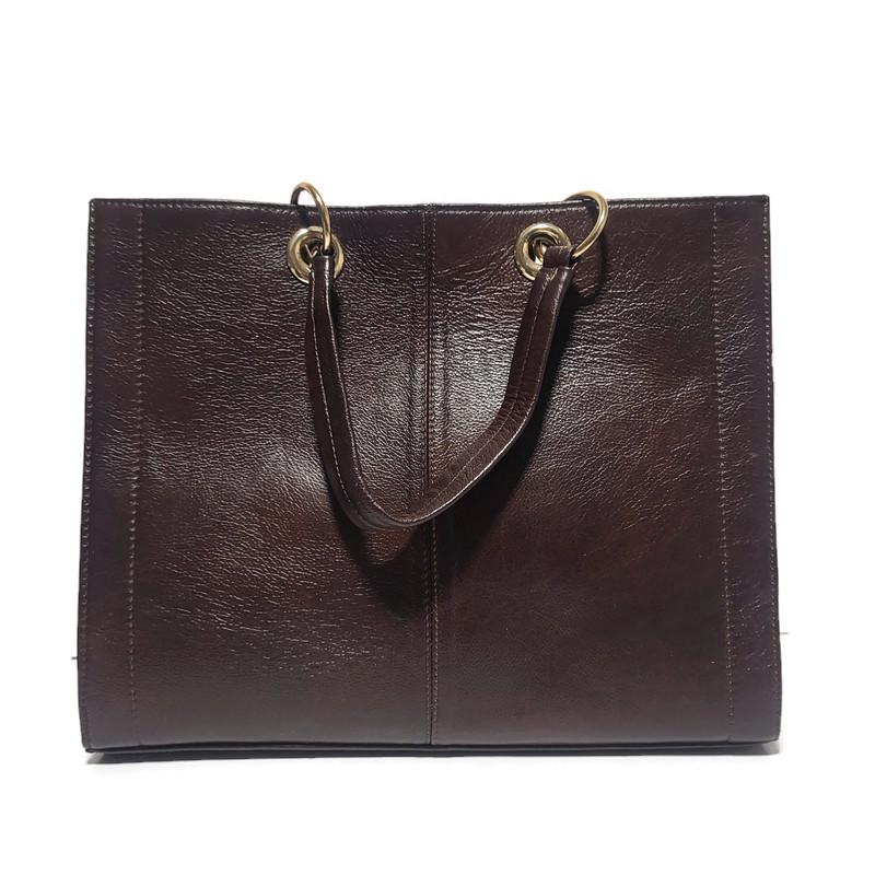 Brown Leather Tote Bag for Women, Boho Shoulder Bag with Removable Liner Bag