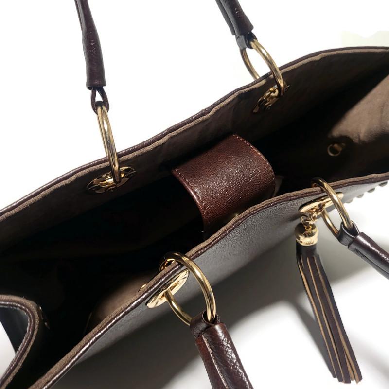Brown Leather Tote Bag for Women, Boho Shoulder Bag with Removable Liner Bag