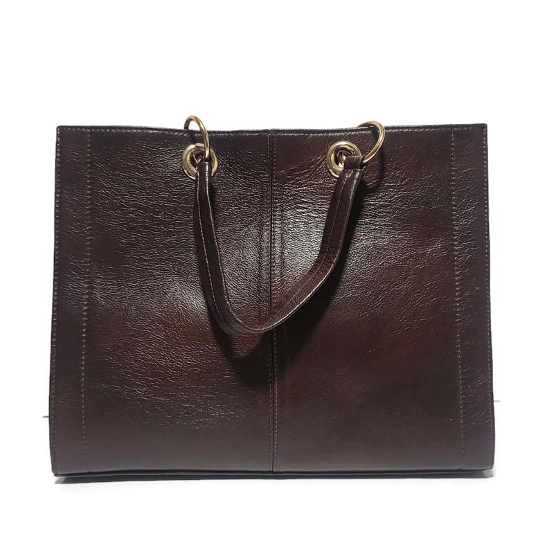 Brown Leather Tote Bag for Women, Boho Shoulder Bag with Removable Liner Bag