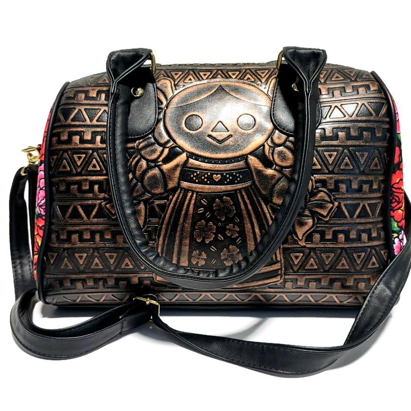 Embossed Floral Shoulder Bag: Black  Bohemian Handbag