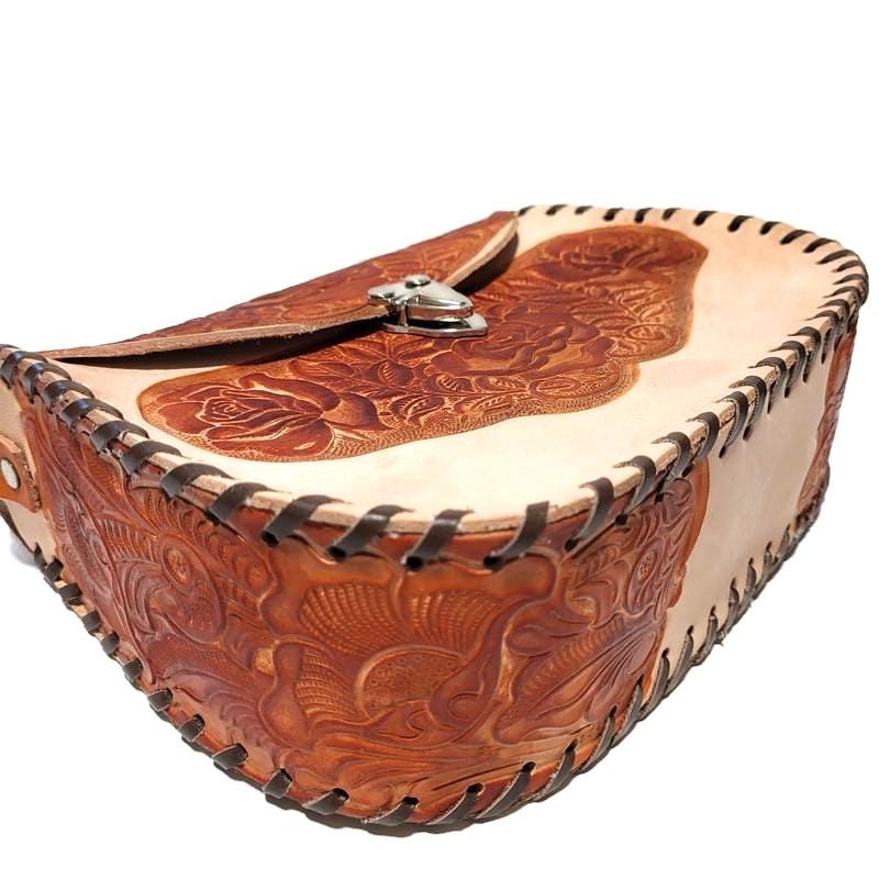 Shoulder Bag for Women, Brown, Floral Embossed, Boho Bohemian, Handcrafted