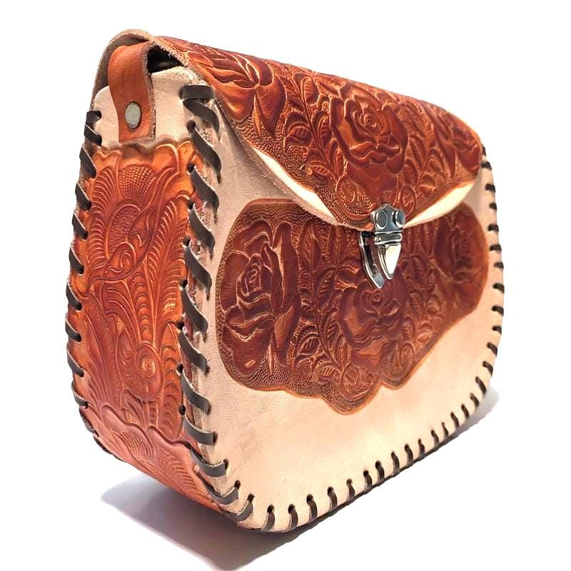 Shoulder Bag for Women, Brown, Floral Embossed, Boho Bohemian, Handcrafted