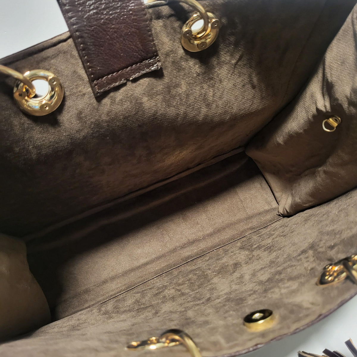 Brown Leather Tote Bag for Women, Boho Shoulder Bag with Removable Liner Bag