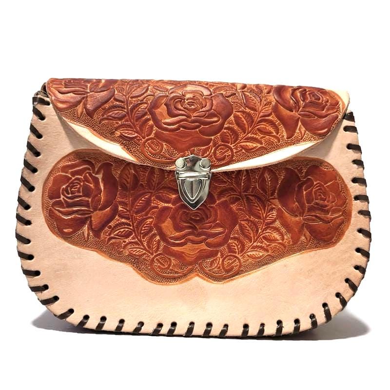 Shoulder Bag for Women, Brown, Floral Embossed, Boho Bohemian, Handcrafted