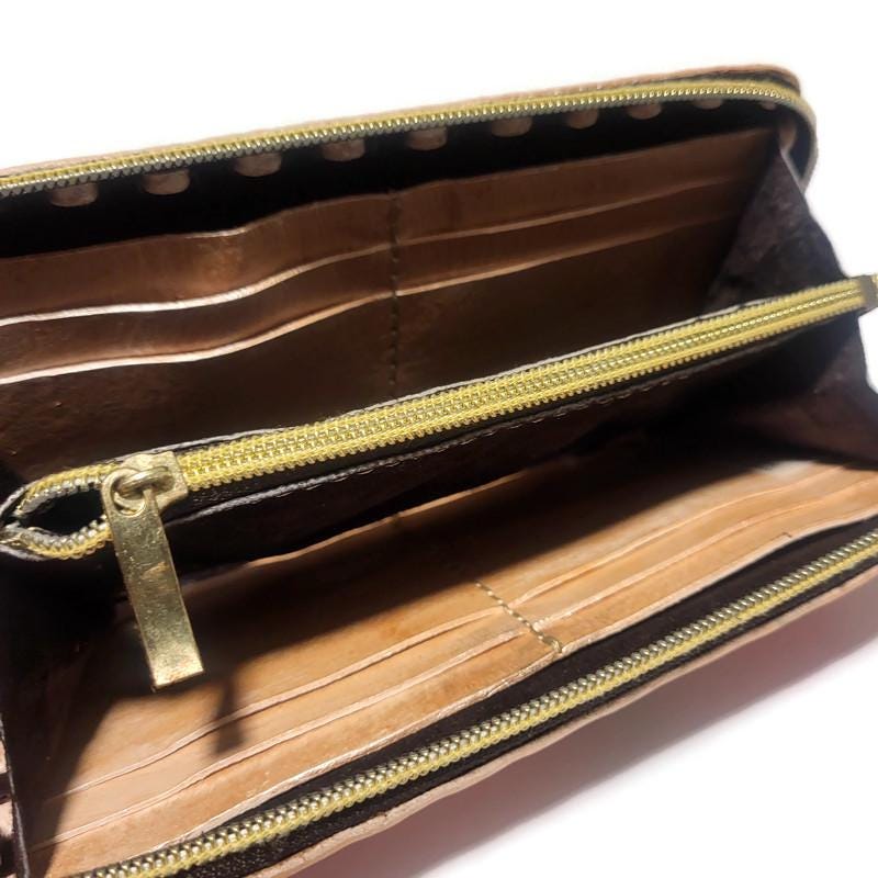 Large Leather Zip Wallet For Women, Rustic Cowhide Boho Bohemian Style,  Hand tooled leather