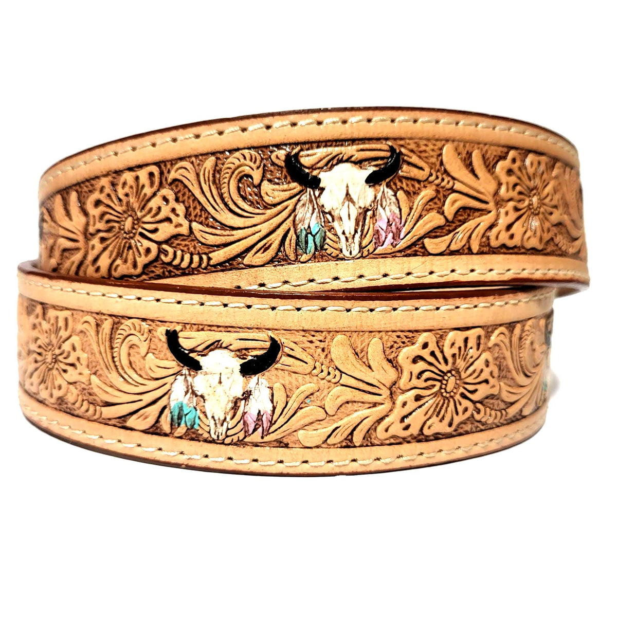 Embossed Brown Leather Belt for Women Handmade Cowgirl Rodeo Style, Personalized
