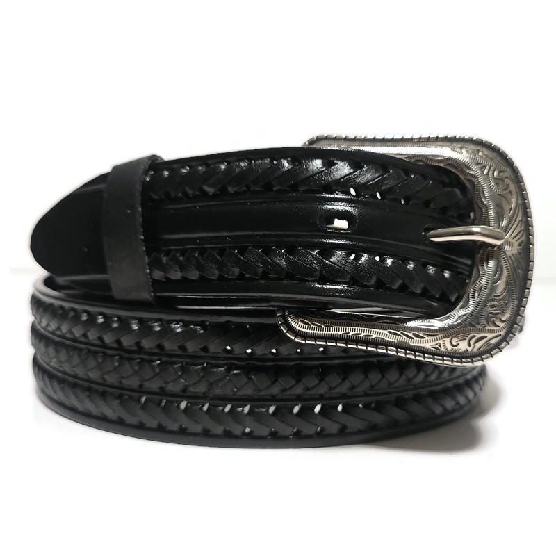 Braided Black Leather Belt for Men  Cowhide  Rodeo Western Style
