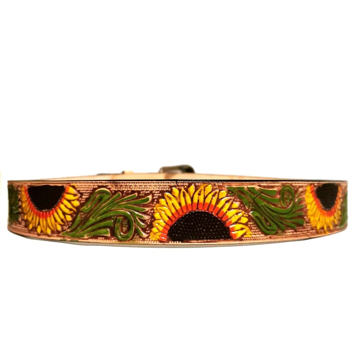 Embossed Sunflower Leather Belt For Women Western Boho Style