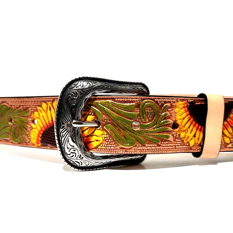 Sunflower Leather Belt For Women, Western Boho Bohemian, Removable Buckle