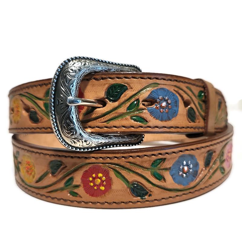 Brown Embossed Floral Leather Belt For Women Boho Bohemian  Rodeo Style