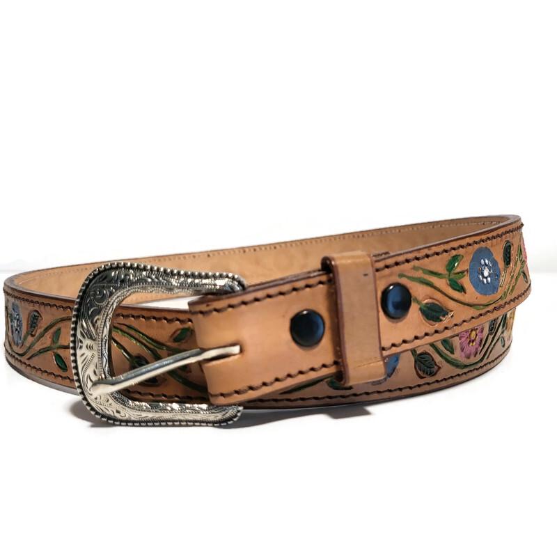 Brown Embossed Floral Leather Belt For Women Boho Bohemian  Rodeo Style