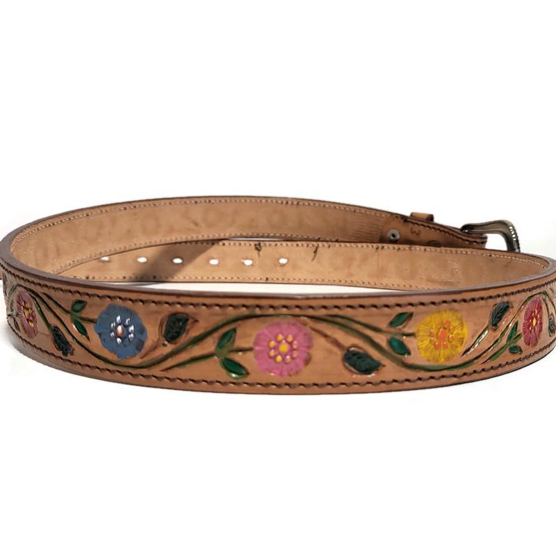 Brown Embossed Floral Leather Belt For Women Boho Bohemian  Rodeo Style