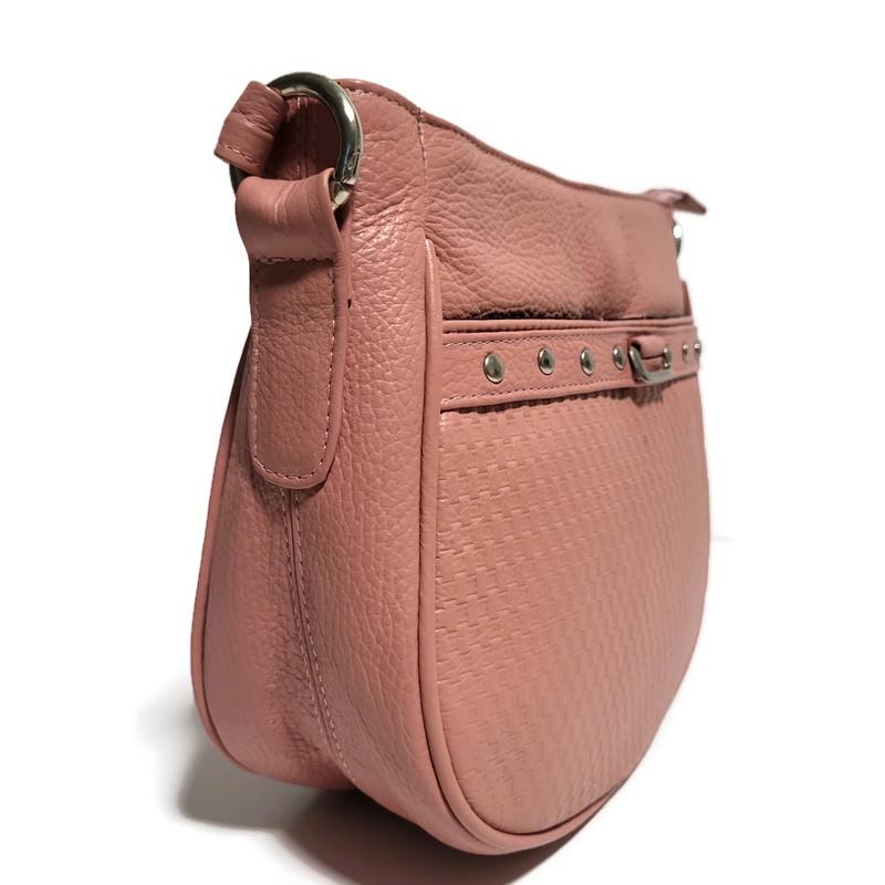 Handmade Pink Leather Crossbody Bag: Zippered Travel Shoulder Purse