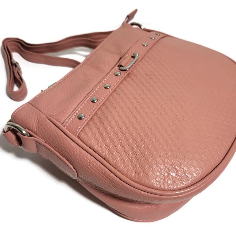 Handmade Pink Leather Crossbody Bag: Zippered Travel Shoulder Purse