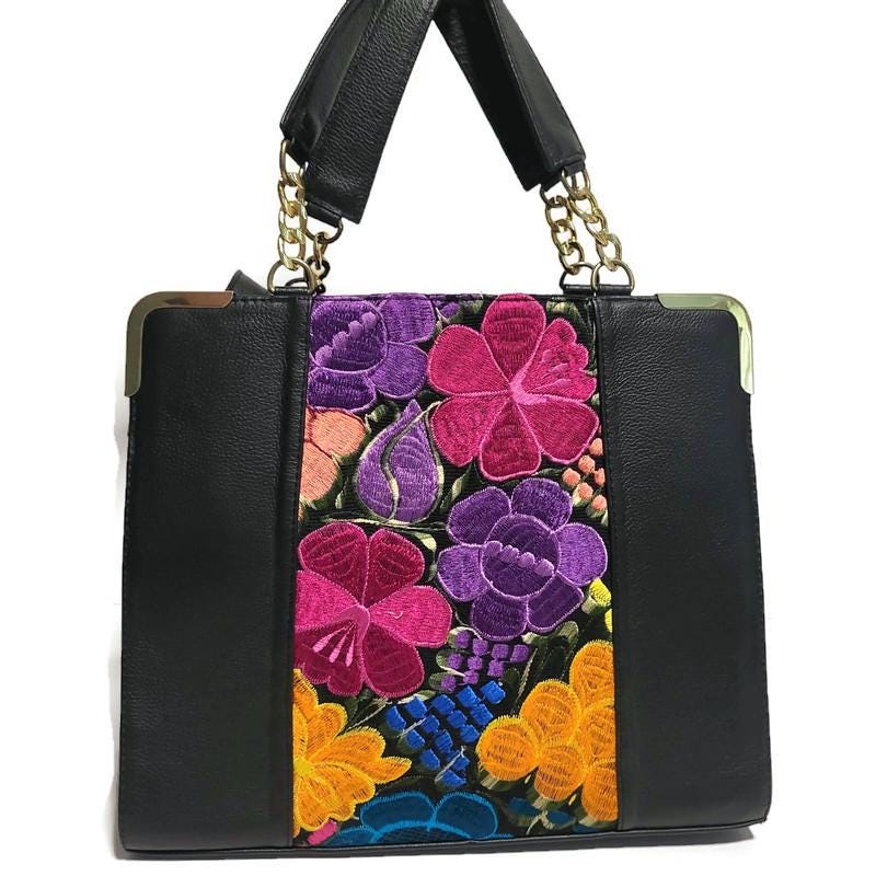 Floral Embroidered Cowhide Leather Crossbody Bag: Handmade Boho Purse