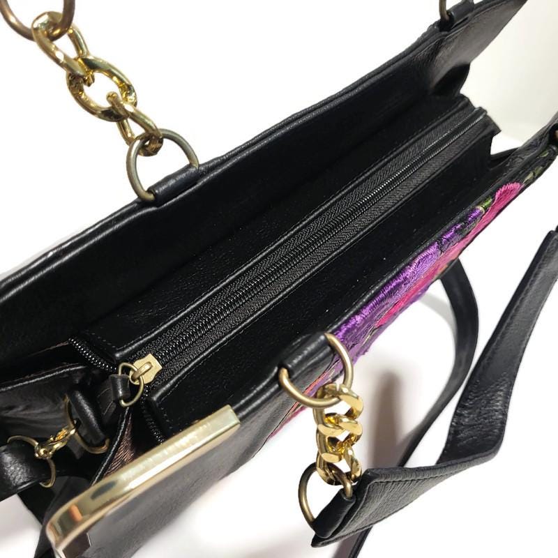 Floral Embroidered Cowhide Leather Crossbody Bag: Handmade Boho Purse