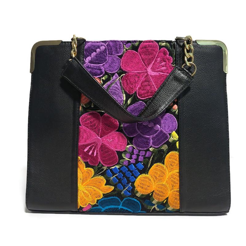 Floral Embroidered Cowhide Leather Crossbody Bag: Handmade Boho Purse