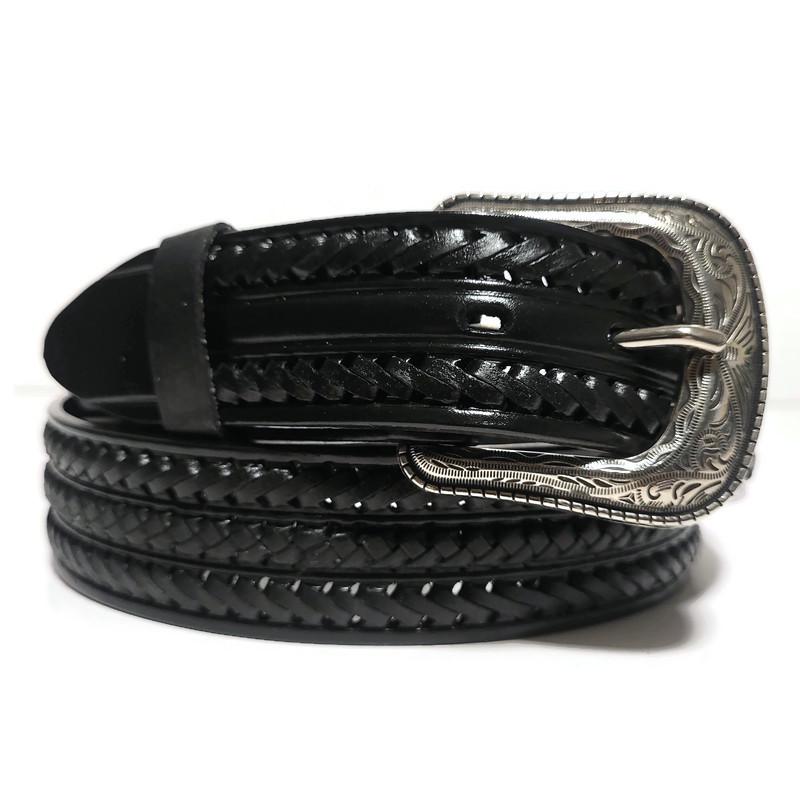 Braided Black Leather Belt for Men  Cowhide  Rodeo Western Style