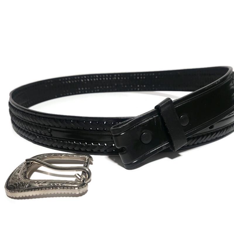 Braided Black Leather Belt for Men  Cowhide  Rodeo Western Style
