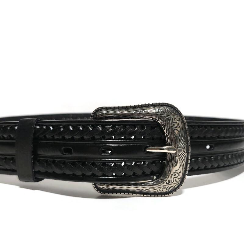 Braided Black Leather Belt for Men  Cowhide  Rodeo Western Style