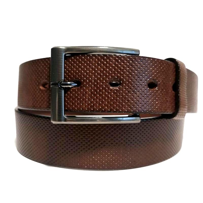 Personalized Brown Leather Belt for Men Engraved  Removable Buckle, Casual