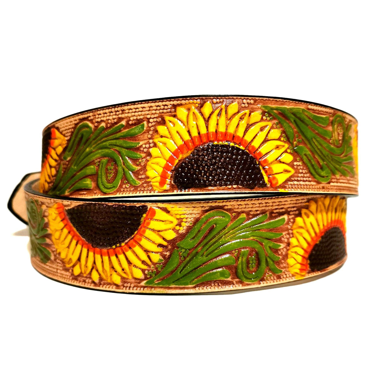Embossed Sunflower Leather Belt For Women Western Boho Style, Personalized
