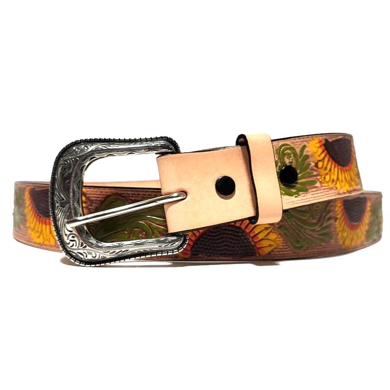 Embossed Sunflower Leather Belt For Women Western Boho Style, Personalized