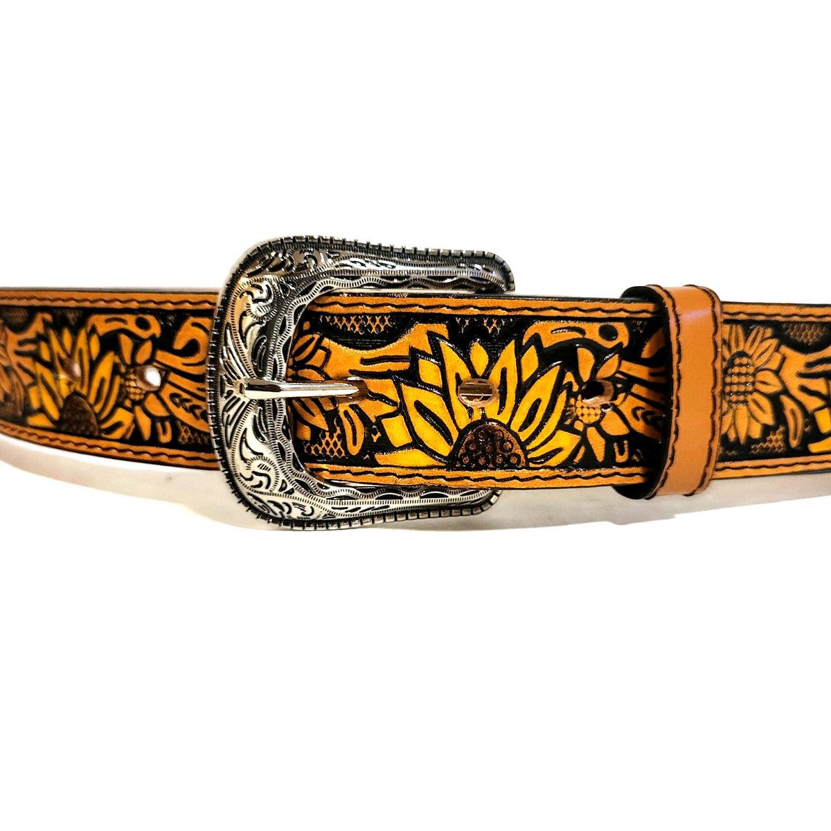 Sunflower Brown Leather Belt for Women, Boho Bohemian Western, Personalized