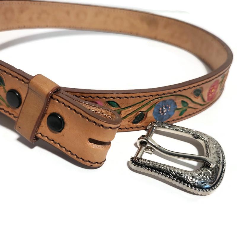 Brown Embossed Floral Leather Belt For Women Boho Bohemian  Rodeo Style