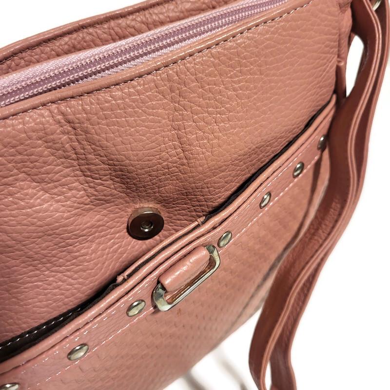 Handmade Pink Leather Crossbody Bag: Zippered Travel Shoulder Purse