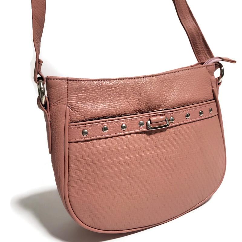 Handmade Pink Leather Crossbody Bag: Zippered Travel Shoulder Purse