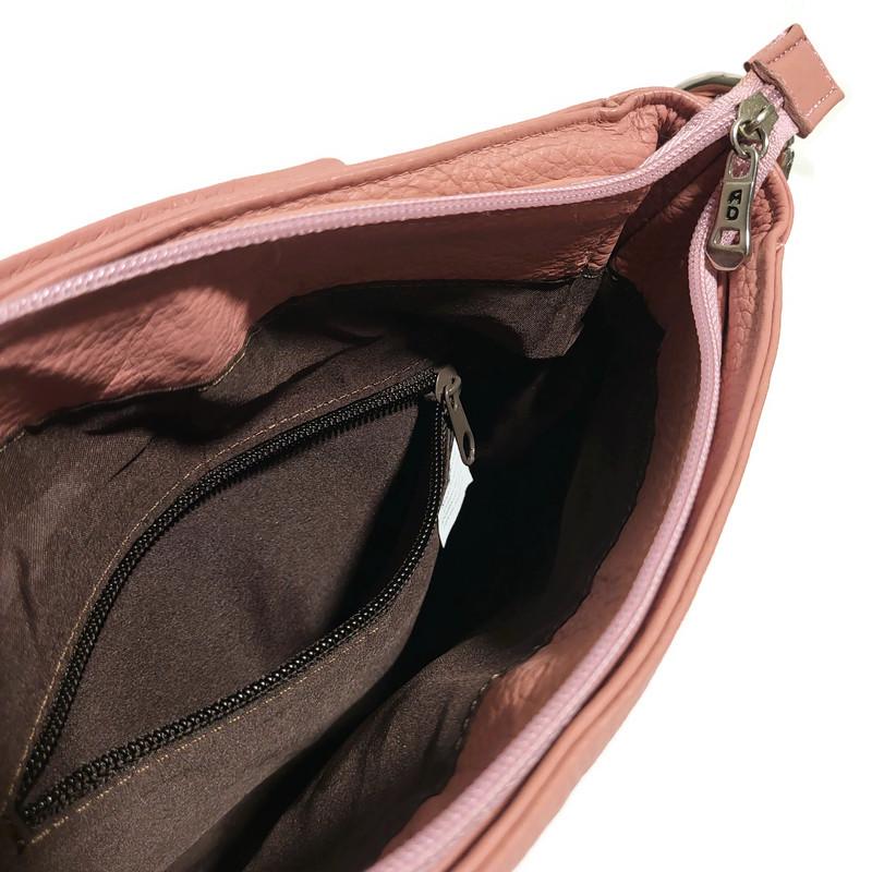 Handmade Pink Leather Crossbody Bag: Zippered Travel Shoulder Purse