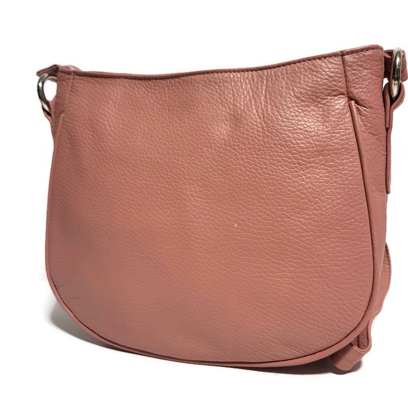 Handmade Pink Leather Crossbody Bag: Zippered Travel Shoulder Purse