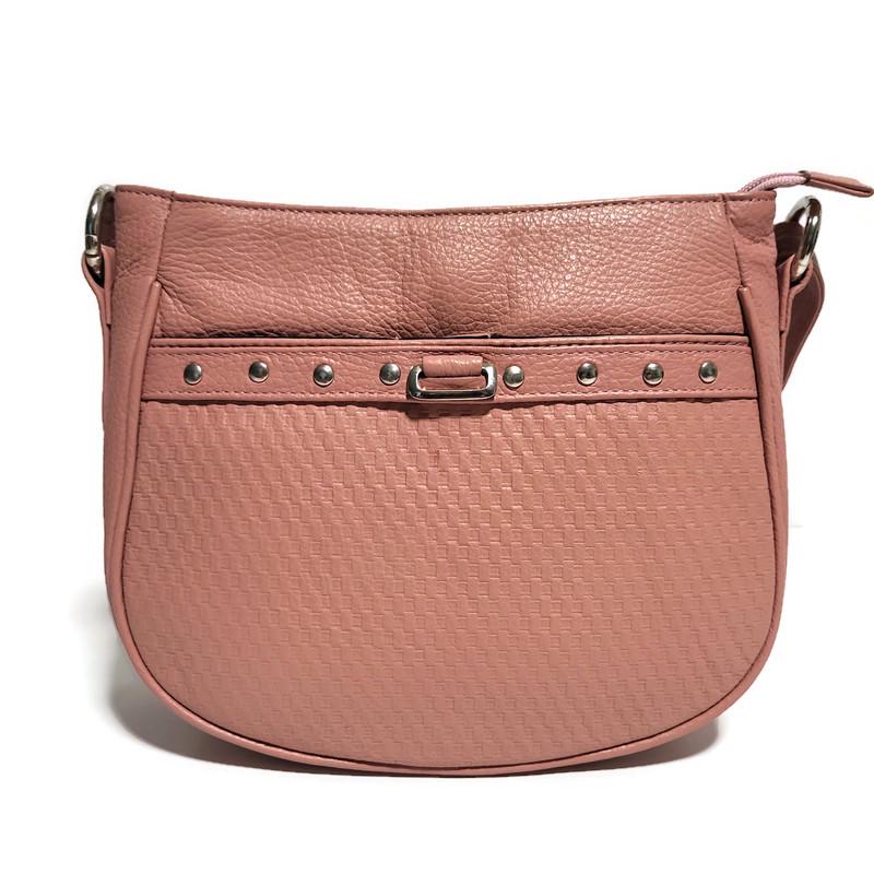 Handmade Pink Leather Crossbody Bag: Zippered Travel Shoulder Purse