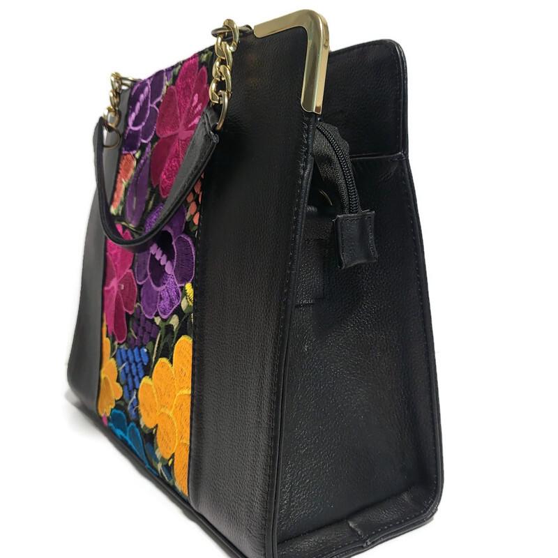 Floral Embroidered Cowhide Leather Crossbody Bag: Handmade Boho Purse