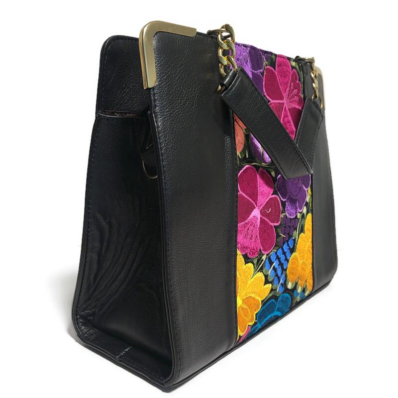 Floral Embroidered Cowhide Leather Crossbody Bag: Handmade Boho Purse