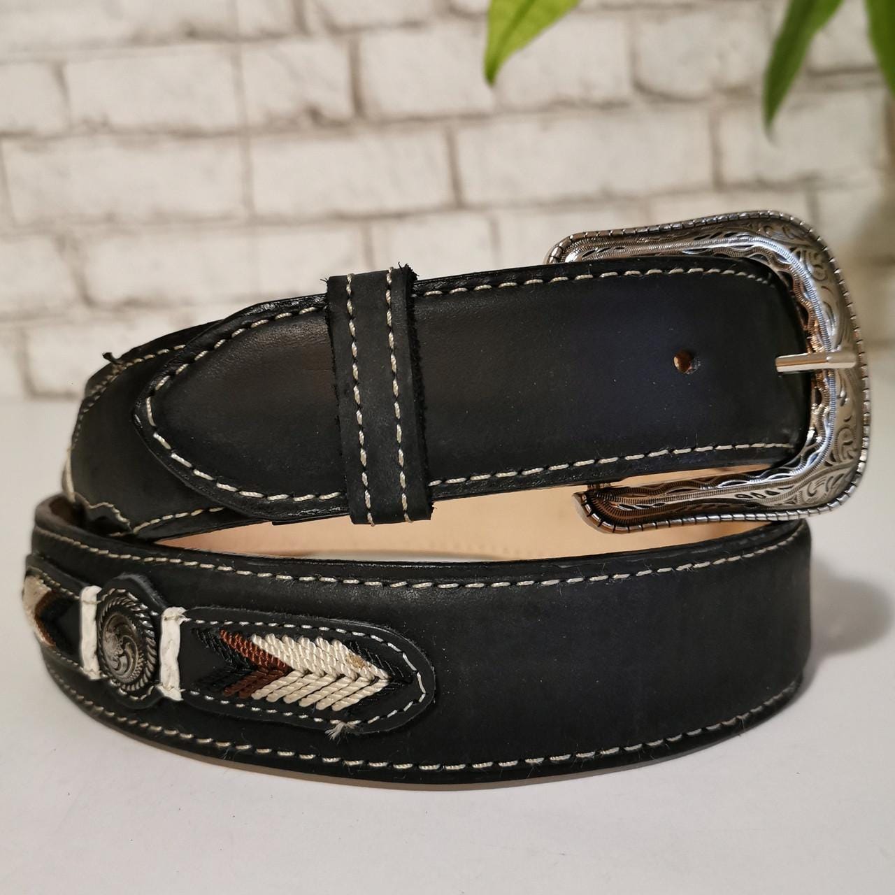 Western Leather Belt for Men, Rodeo Cowboy Style, Removable Buckle