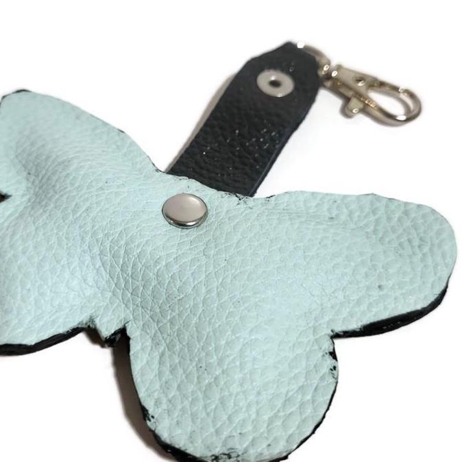 Butterfly leather keychain, Bag charm, Hand-painted,  Gift for her, Cowhide